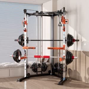 SmartFit C1 Max Multi Functional Cable Crossover Station 130kgs Pin Loaded Machine + Multi Func Bench+7Ft Olympic Barbell + 100kgs Weights | Fitness Equipment Store