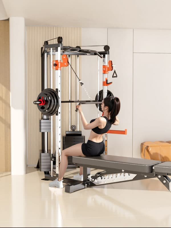 SmartFit C1 Max Multi Functional Cable Crossover Station 130kgs Pin Loaded Machine + Multi Func Bench+7Ft Olympic Barbell + 100kgs Weights | Fitness Equipment Store