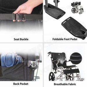 16 Lightweight Foldable Wheelchair Flat-Free Tires Handbrakes | Fitness Equipment Store
