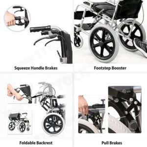 16 Lightweight Foldable Wheelchair Flat-Free Tires Handbrakes | Fitness Equipment Store