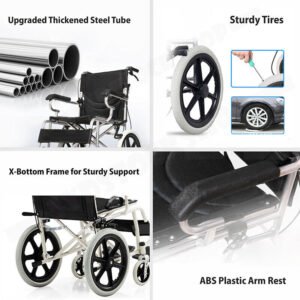 16 Lightweight Foldable Wheelchair Flat-Free Tires Handbrakes | Fitness Equipment Store