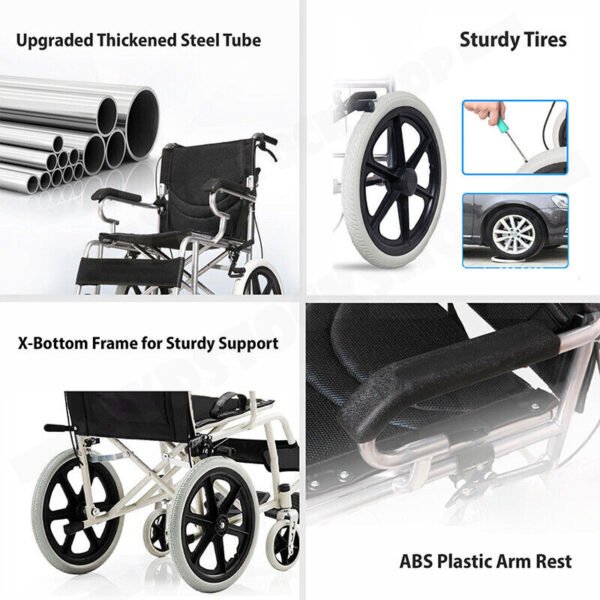 16 Lightweight Foldable Wheelchair Flat-Free Tires Handbrakes | Fitness Equipment Store