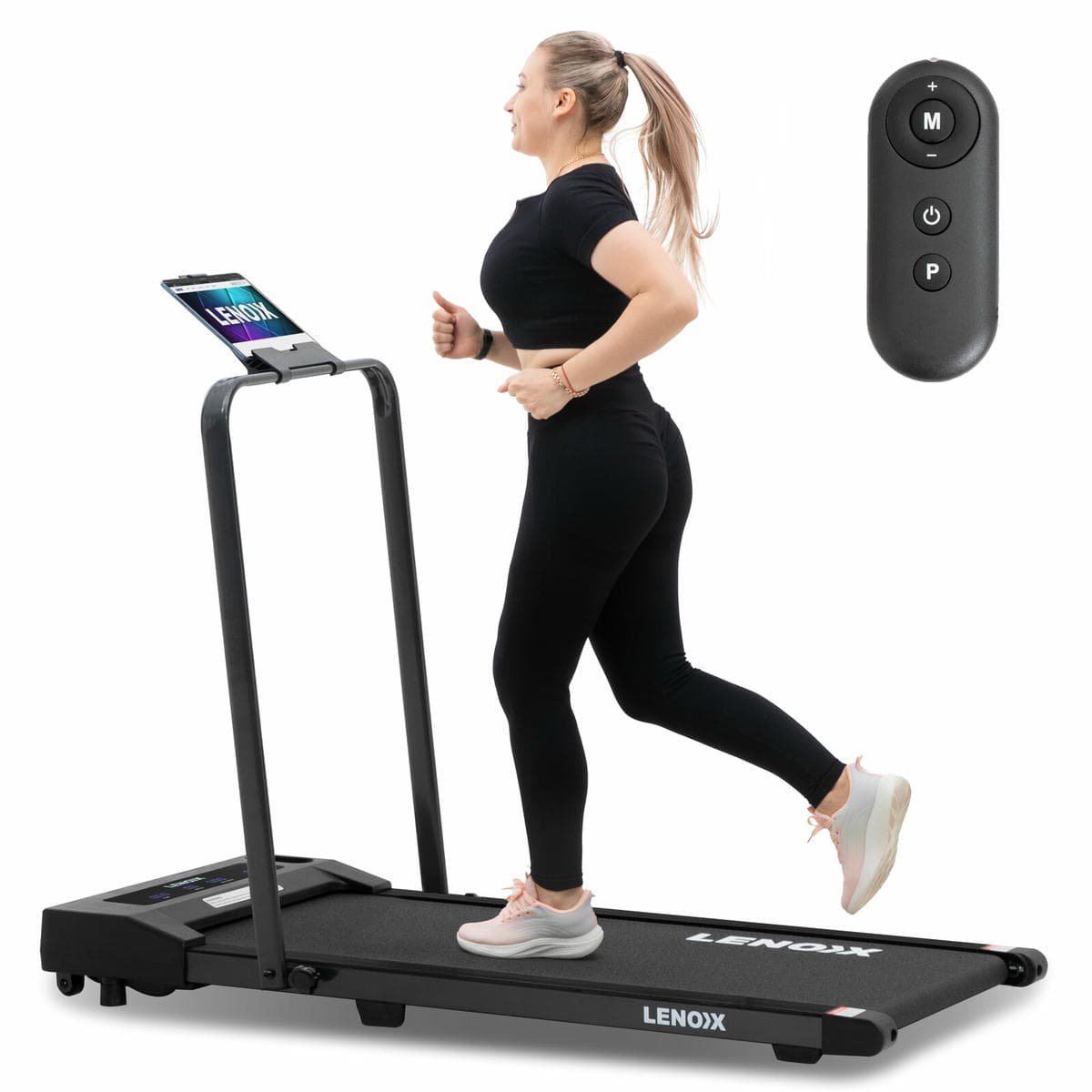 2HP Walking Pad Treadmill w/ Remote, Foldable Handrail, and Tablet Holder 1 2HP Walking Pad Treadmill w/ Remote, Foldable Handrail, and Tablet Holder