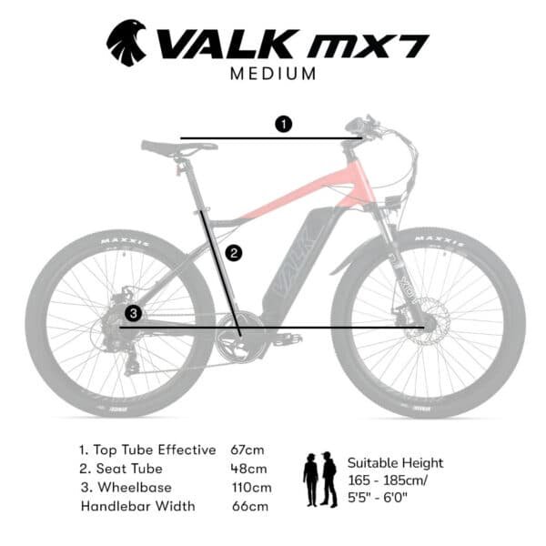 2023 Valk MX7 Electric Bike Medium frame Mountain ebike, Black and Red | Fitness Equipment Store
