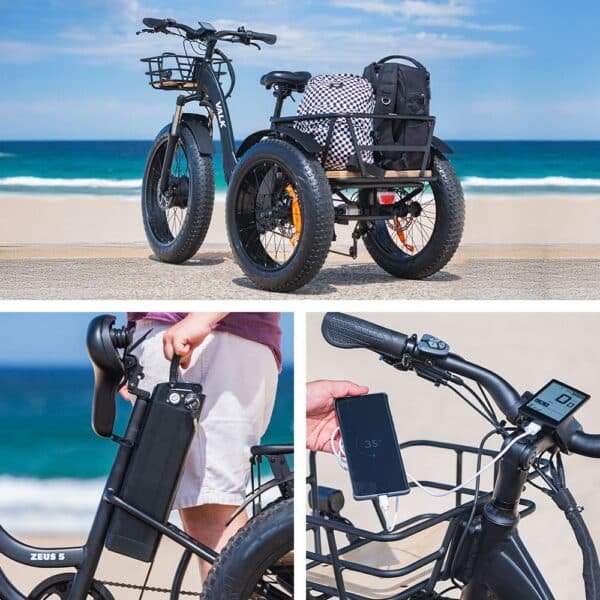VALK Electric Fat Tyre Tricycle, 500W, Throttle, Hydraulic Disc Brakes, Alloy Frame, Suspension, Black | Fitness Equipment Store