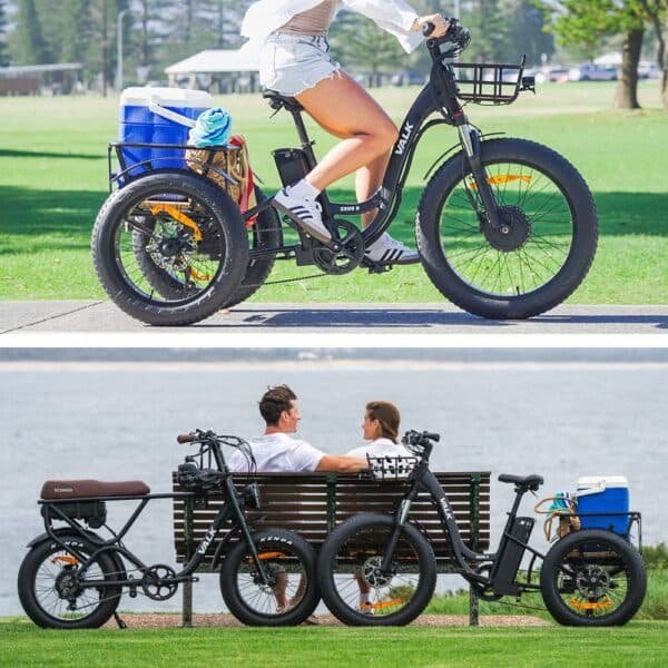 VALK Electric Fat Tyre Tricycle, 500W, Throttle, Hydraulic Disc Brakes, Alloy Frame, Suspension, Black | Fitness Equipment Store