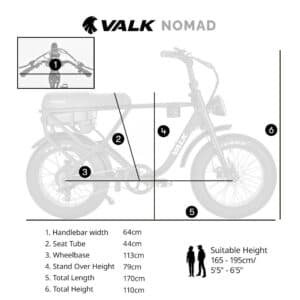 VALK Nomad Electric Fat Tyre Bike, 500W, 45km/hr, Throttle ebike, Disc Brakes, Shimano 7 spd, 20x4" Kenda Tyres, Suspension, Black | Fitness Equipment Store