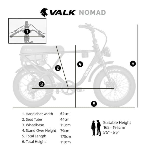 VALK Nomad Electric Fat Tyre Bike, 500W, 45km/hr, Throttle ebike, Disc Brakes, Shimano 7 spd, 20x4" Kenda Tyres, Suspension, Black | Fitness Equipment Store