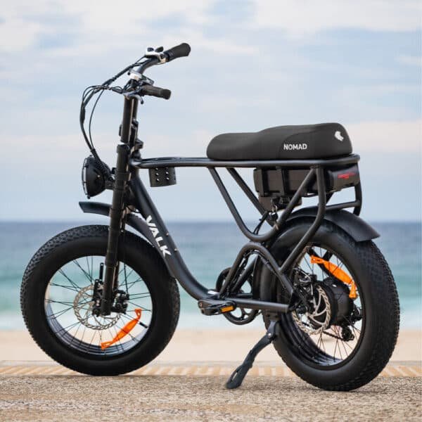 VALK Nomad Electric Fat Tyre Bike, 500W, 45km/hr, Throttle ebike, Disc Brakes, Shimano 7 spd, 20x4" Kenda Tyres, Suspension, Black | Fitness Equipment Store