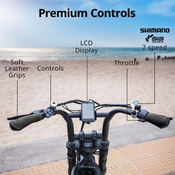 VALK Nomad Electric Fat Tyre Bike, 500W, 45km/hr, Throttle ebike, Disc Brakes, Shimano 7 spd, 20x4" Kenda Tyres, Suspension, Black | Fitness Equipment Store