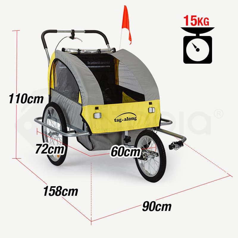 Tag-along Kids Bike Trailer Bicycle Pram Stroller Children Jogger Yellow 2 Tag-along Kids Bike Trailer Bicycle Pram Stroller Children Jogger Yellow - Image 2