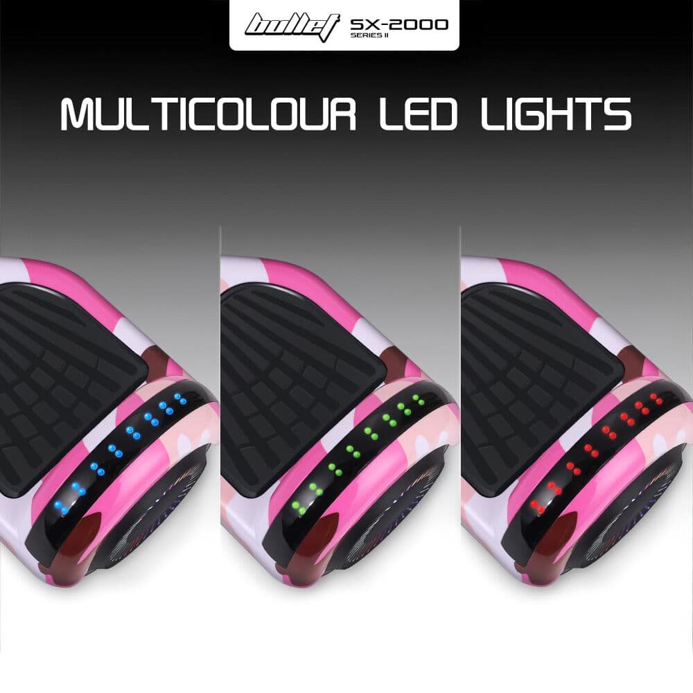 BULLET SX-2000 Hoverboard Scooter, 500W Brushless, Superior Self Balancing System, UL Certified, LED Lights, Pink Camo 7 BULLET SX-2000 Hoverboard Scooter, 500W Brushless, Superior Self Balancing System, UL Certified, LED Lights, Pink Camo - Image 7