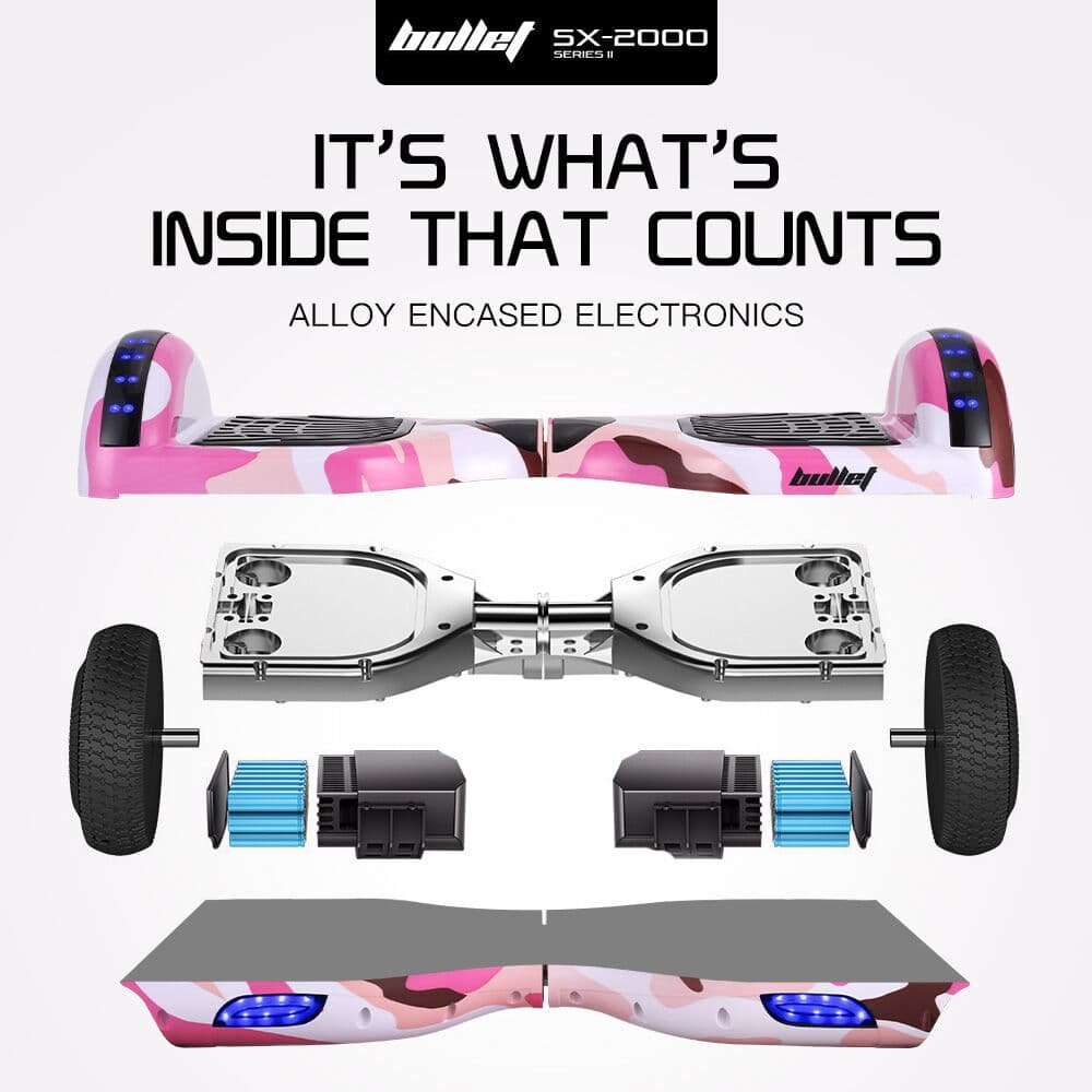 BULLET SX-2000 Hoverboard Scooter, 500W Brushless, Superior Self Balancing System, UL Certified, LED Lights, Pink Camo 11 BULLET SX-2000 Hoverboard Scooter, 500W Brushless, Superior Self Balancing System, UL Certified, LED Lights, Pink Camo - Image 11