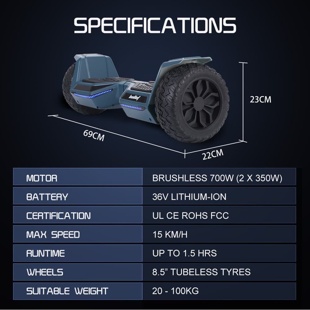 Bullet SX-4500 Hoverboard Scooter, 8.5" Wheels, 700W Brushless, Superior Self Balancing System, UL Certified, LED Lights, Carry Bag, Navy Blue 3 Bullet SX-4500 Hoverboard Scooter, 8.5" Wheels, 700W Brushless, Superior Self Balancing System, UL Certified, LED Lights, Carry Bag, Navy Blue - Image 3