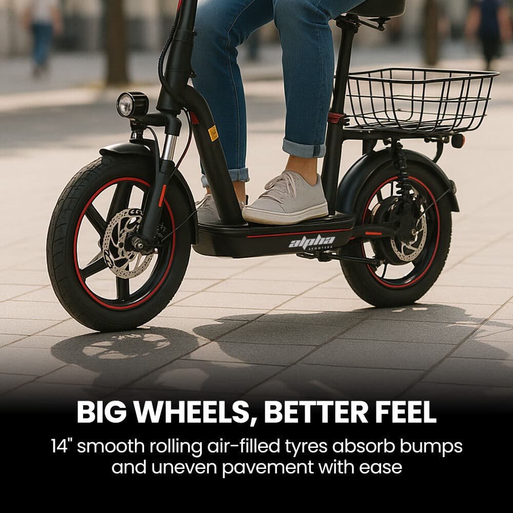 ALPHA Rover Electric Scooter with Seat, 500W 48V 25km/h 30km Range, 14-inch Tyres, Motorised Commuter eScooter for Adults, Black 6 ALPHA Rover Electric Scooter with Seat, 500W 48V 25km/h 30km Range, 14-inch Tyres, Motorised Commuter eScooter for Adults, Black - Image 6