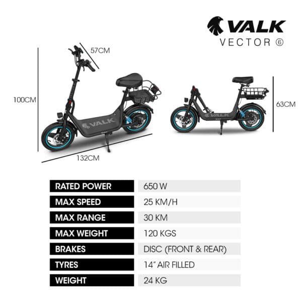 VALK Electric Scooter with Seat, 30km Range, Disc brakes, 14" Tyres, Motorised eScooter for Adults Teens Commuter | Fitness Equipment Store