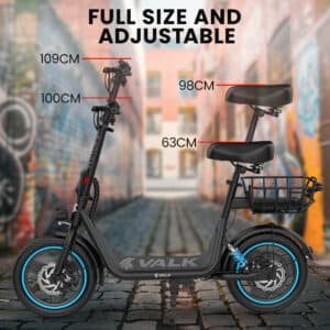 VALK Electric Scooter with Seat, 30km Range, Disc brakes, 14" Tyres, Motorised eScooter for Adults Teens Commuter | Fitness Equipment Store