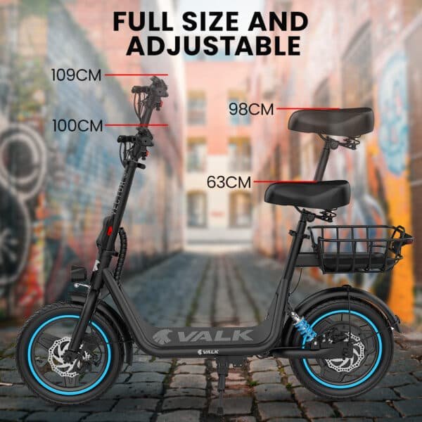 VALK Electric Scooter with Seat, 30km Range, Disc brakes, 14" Tyres, Motorised eScooter for Adults Teens Commuter | Fitness Equipment Store