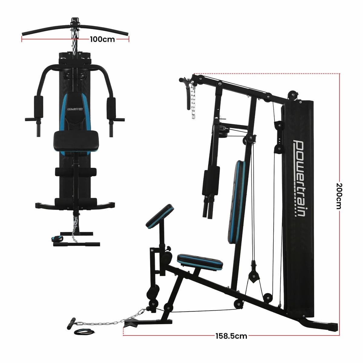 Powertrain JX-300 Multi Station Home Gym 44kg Weight Stack Cable Machine, Curl Pad Leg Extension and Pull-down Bar 3 Powertrain JX-300 Multi Station Home Gym 44kg Weight Stack Cable Machine, Curl Pad Leg Extension and Pull-down Bar - Image 3