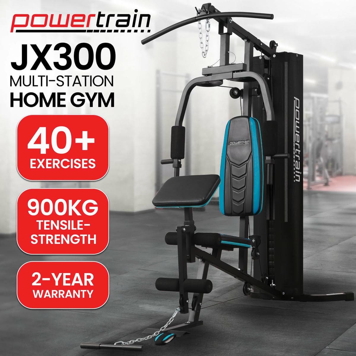 Powertrain JX-300 Multi Station Home Gym 44kg Weight Stack Cable Machine, Curl Pad Leg Extension and Pull-down Bar 9 Powertrain JX-300 Multi Station Home Gym 44kg Weight Stack Cable Machine, Curl Pad Leg Extension and Pull-down Bar - Image 9