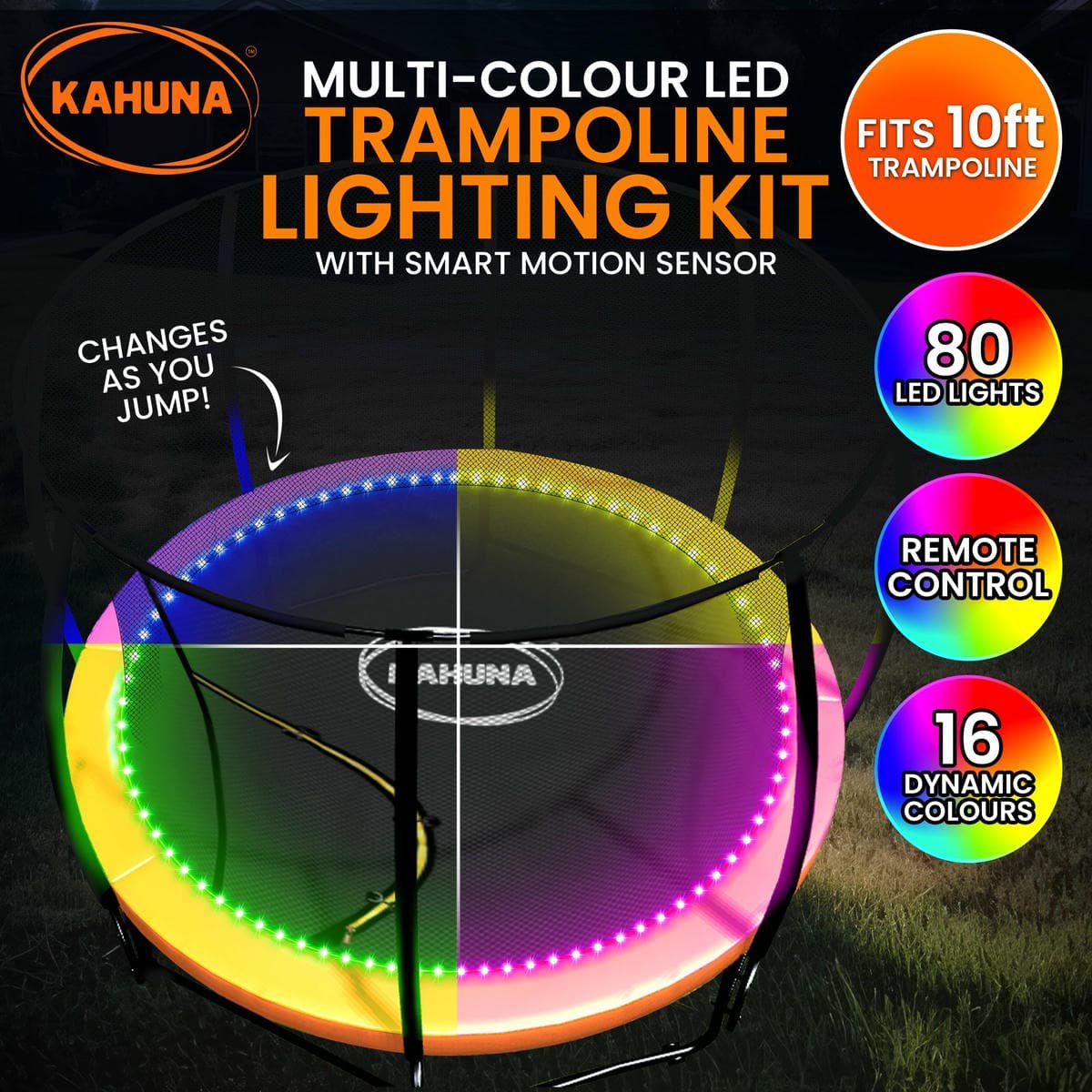 Kahuna LED Kit Suits 10ft Trampolines Multi-Colour Smart Motion Sensor Lighting with 16 colours 2 Kahuna LED Kit Suits 10ft Trampolines Multi-Colour Smart Motion Sensor Lighting with 16 colours - Image 2