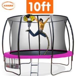 Kahuna 10ft Outdoor Trampoline With Safety Enclosure Pad Ladder Basketball Hoop Set Pink | Fitness Equipment Store