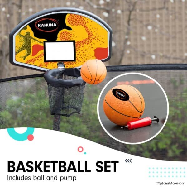Kahuna Twister 14ft Springless Trampoline Outdoor Kids Safety Net Pad Mat with Basketball Set | Fitness Equipment Store