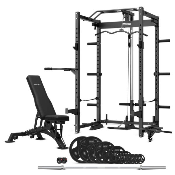 CORTEX PR4 Folding Power Rack with 100kg Olympic Tri-Grip Weight, Bar and Bench Set | Fitness Equipment Store