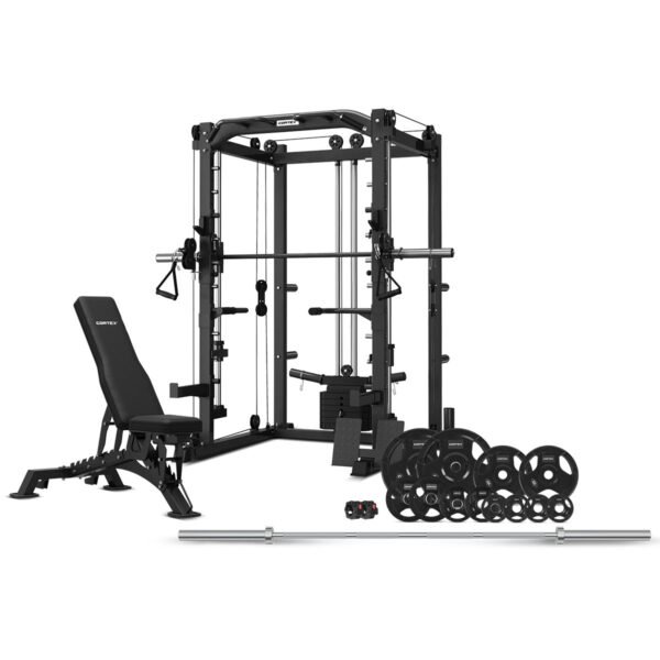 CORTEX SM-20 6-in-1 Power Rack with Smith & Cable Machine + BN-9 Bench + 100kg Olympic Tri-Grip Weight Plate & Barbell Package | Fitness Equipment Store