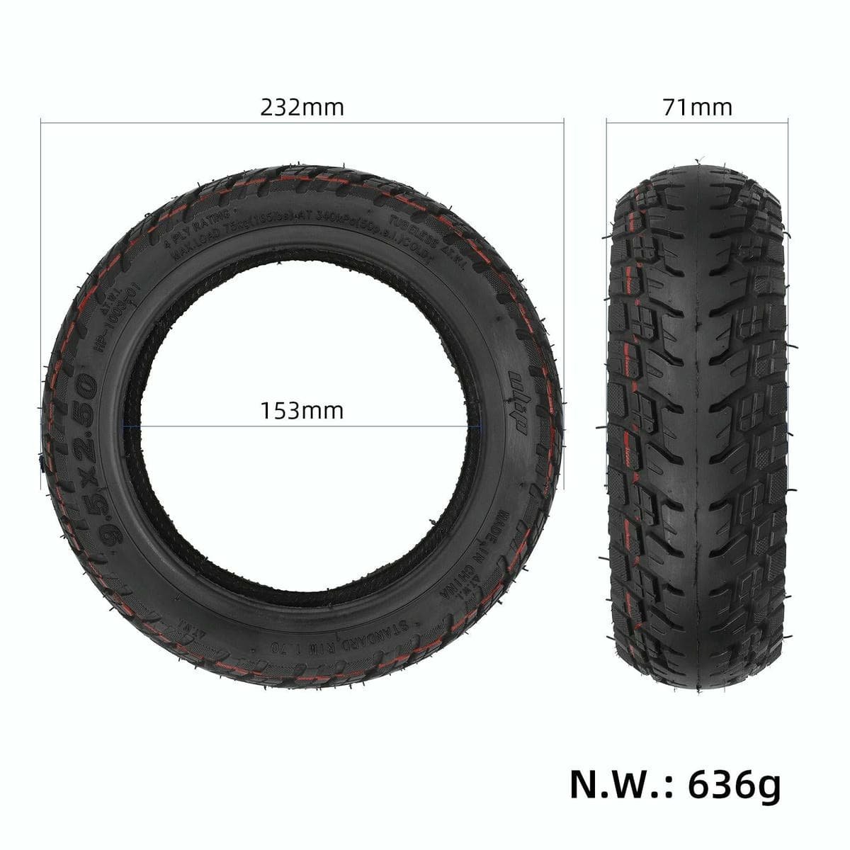 Off-road Tubeless Tire for Electric Scooters - 9.5x2.5 Inch with Gas Nozzle 6 Off-road Tubeless Tire for Electric Scooters - 9.5x2.5 Inch with Gas Nozzle - Image 6