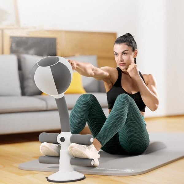 Adjustable 2-In-1 Sit-Up Boxing Ball Stand With Punching Bag - Gray / White | Fitness Equipment Store