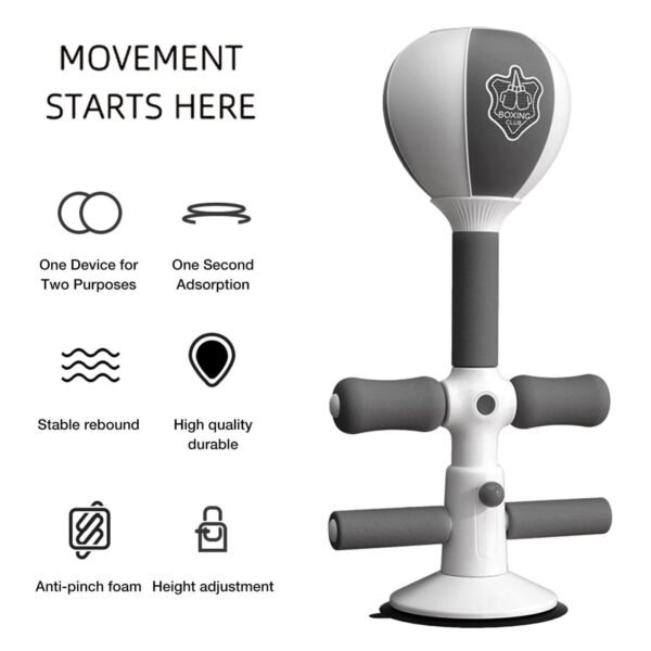 Adjustable 2-In-1 Sit-Up Boxing Ball Stand With Punching Bag - Gray / White | Fitness Equipment Store