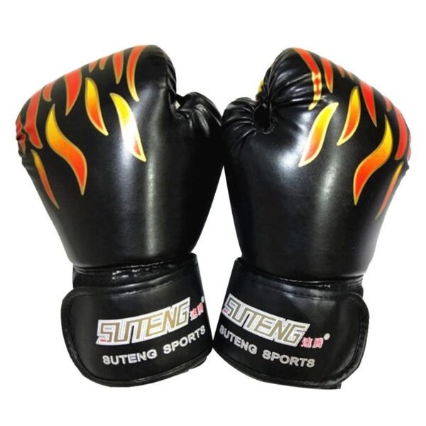 Adult Flame Pattern Pu Leather Boxing Gloves - Fitness - Black | Fitness Equipment Store