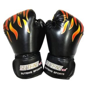 Adult Flame Pattern Pu Leather Boxing Gloves - Fitness - Black | Fitness Equipment Store