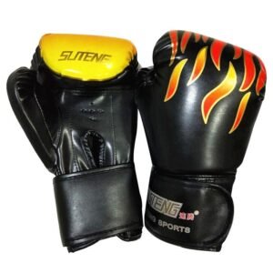 Adult Flame Pattern Pu Leather Boxing Gloves - Fitness - Black | Fitness Equipment Store