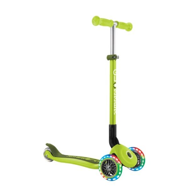 Globber PRIMO Foldable Lights Scooter - Lime Green/Khaki Green | Fitness Equipment Store
