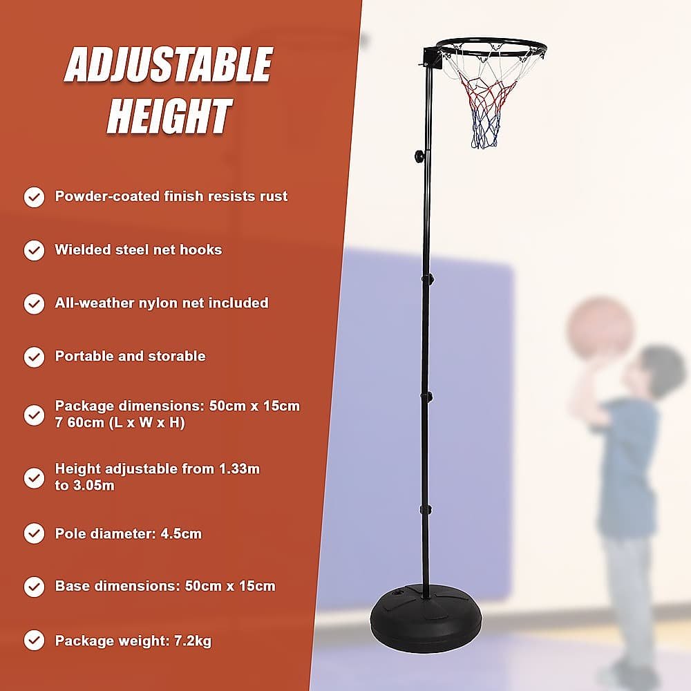 Netball Ring with Stand Portable Pole Height Adjustable 8 Netball Ring with Stand Portable Pole Height Adjustable - Image 8