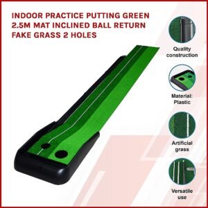 Indoor Practice Putting Green 2.5m Mat Inclined Ball Return Fake Grass 2 Holes | Fitness Equipment Store