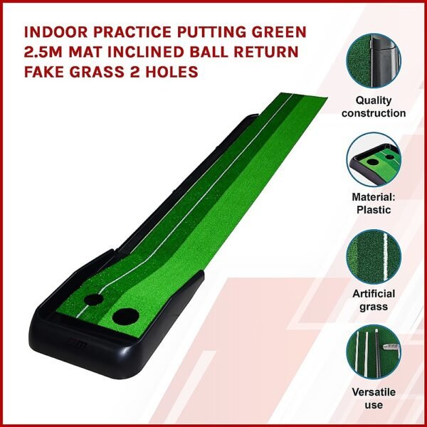 Indoor Practice Putting Green 2.5m Mat Inclined Ball Return Fake Grass 2 Holes | Fitness Equipment Store