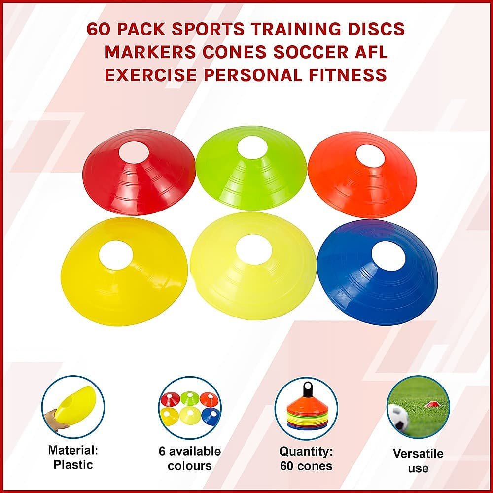 V63-835911-26016-01.jpg 60 Pack Sports Training Discs Markers Cones Soccer AFL Exercise Personal Fitness | Fitness Equipment Store