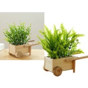 Set 2 Artificial Greenery in Timber Cart 17x23cm