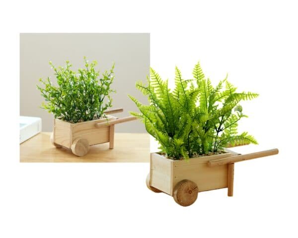 Set 2 Artificial Greenery in Timber Cart 17x23cm | Fitness Equipment Store
