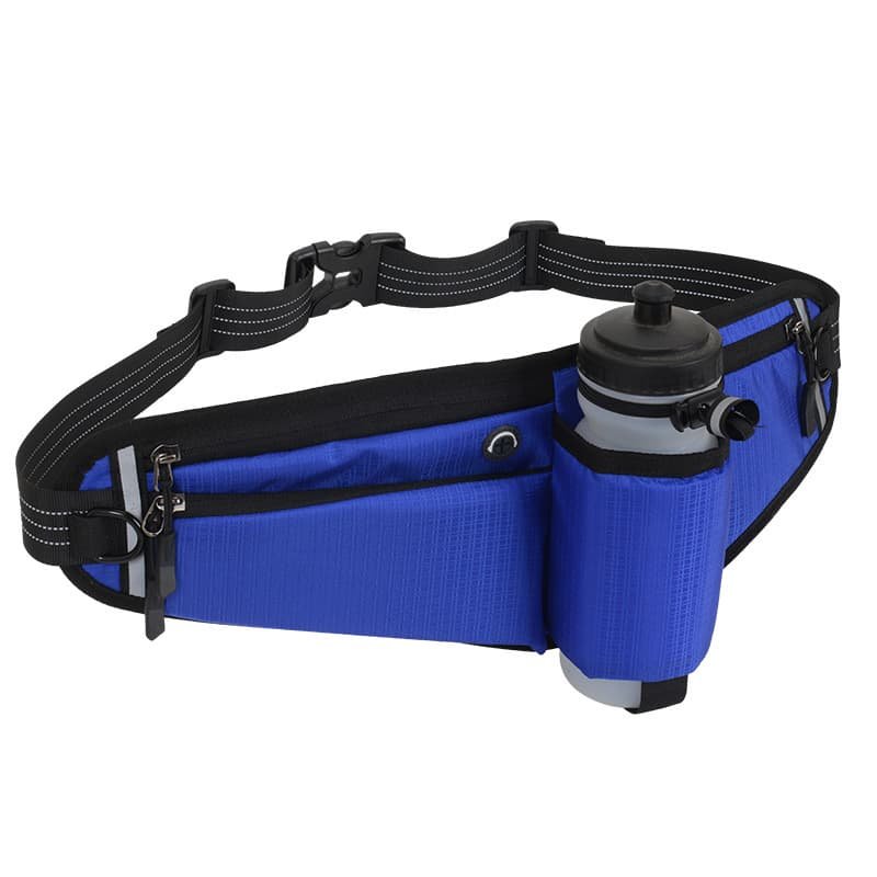 Blue Adjustable Running Waist Pack with Water Bottle Holder, Reflective Design, and Multiple Storage Pockets for Outdoor Activities 1 Blue Adjustable Running Waist Pack with Water Bottle Holder, Reflective Design, and Multiple Storage Pockets for Outdoor Activities