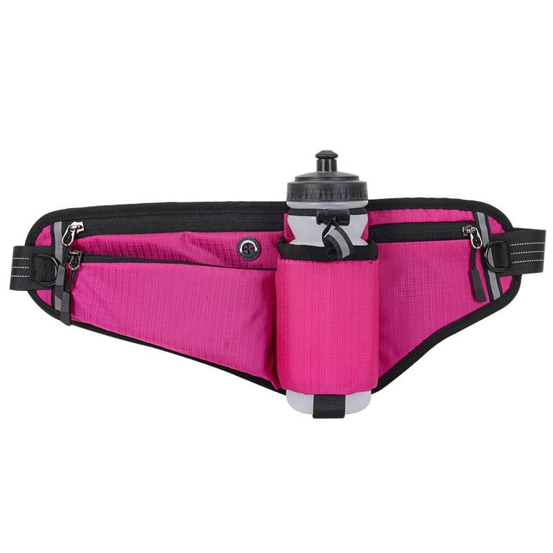 Rose Red Adjustable Running Waist Pack with Water Bottle Holder, Reflective Design, and Multiple Storage Pockets for Outdoor Activities 1 Rose Red Adjustable Running Waist Pack with Water Bottle Holder, Reflective Design, and Multiple Storage Pockets for Outdoor Activities