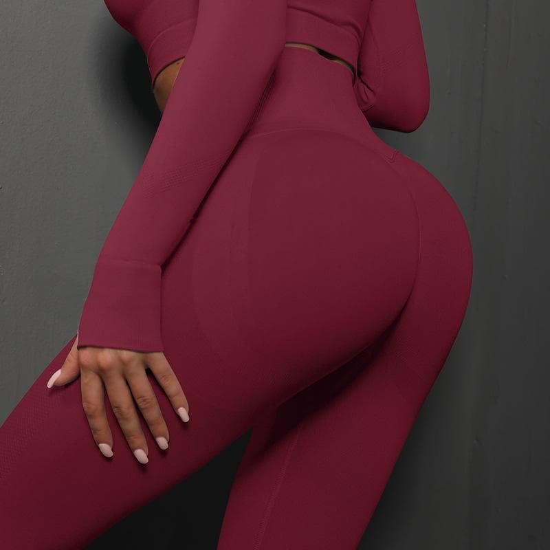 S Burgundy Seamless Butt-Lifting Yoga Leggings - High-Waist Peach Hip Workout Tights 5 S Burgundy Seamless Butt-Lifting Yoga Leggings - High-Waist Peach Hip Workout Tights - Image 5