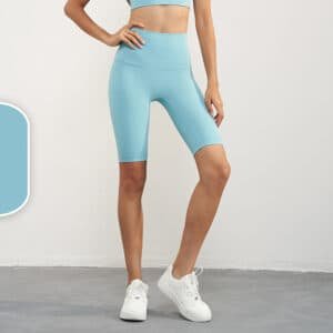 Size L Tidewater Teal Seamless High-Waisted Yoga Shorts for Women - Tummy Control & Butt Lifting Fitness Shorts