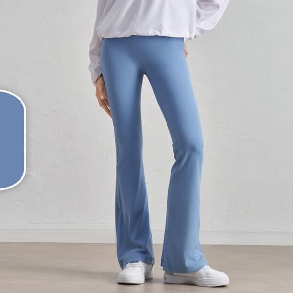 Blue High-Waisted Lycra Yoga Bell-Bottom Pants for Women - Tummy Control & Butt Lifting | Fitness Equipment Store