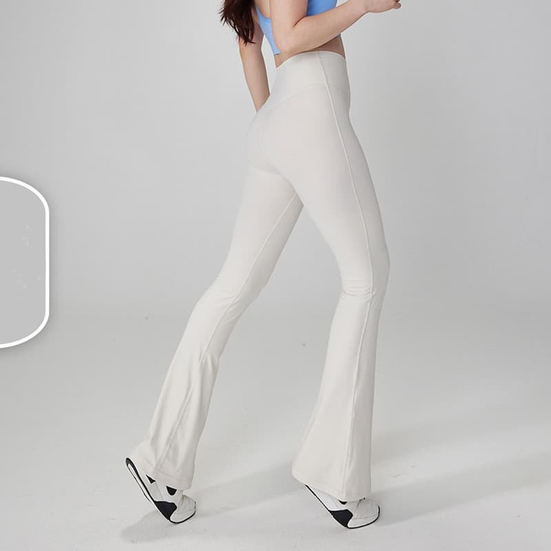 White High-Waisted Lycra Yoga Bell-Bottom Pants for Women - Tummy Control & Butt Lifting 1 White High-Waisted Lycra Yoga Bell-Bottom Pants for Women - Tummy Control & Butt Lifting