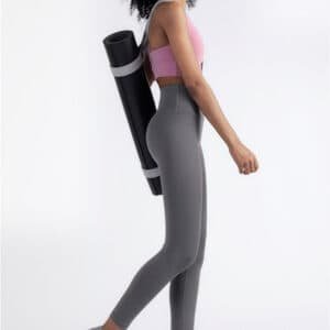 Size M Khaki High-Waisted Seamless Yoga Pants for Women - Tummy Control, Butt Lifting & Back Waistband Pocket | Fitness Equipment Store