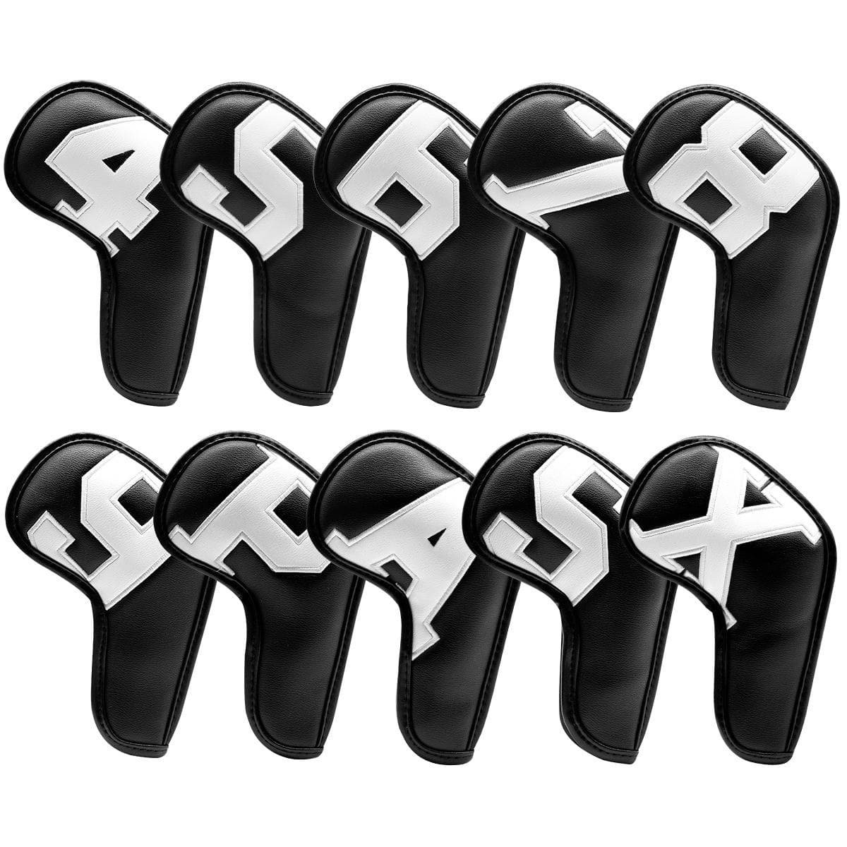 Black covers with white numbers, Premium PU Leather Golf Iron Headcover Set (10pcs) | Numbered 4-9, P, S, A, X | Protective Club Covers for Irons 1 Black covers with white numbers, Premium PU Leather Golf Iron Headcover Set (10pcs) | Numbered 4-9, P, S, A, X | Protective Club Covers for Irons